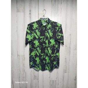 RSVLTS X Space Jam Shirt Men's M  Green Monstars Button Up Short Sleeve